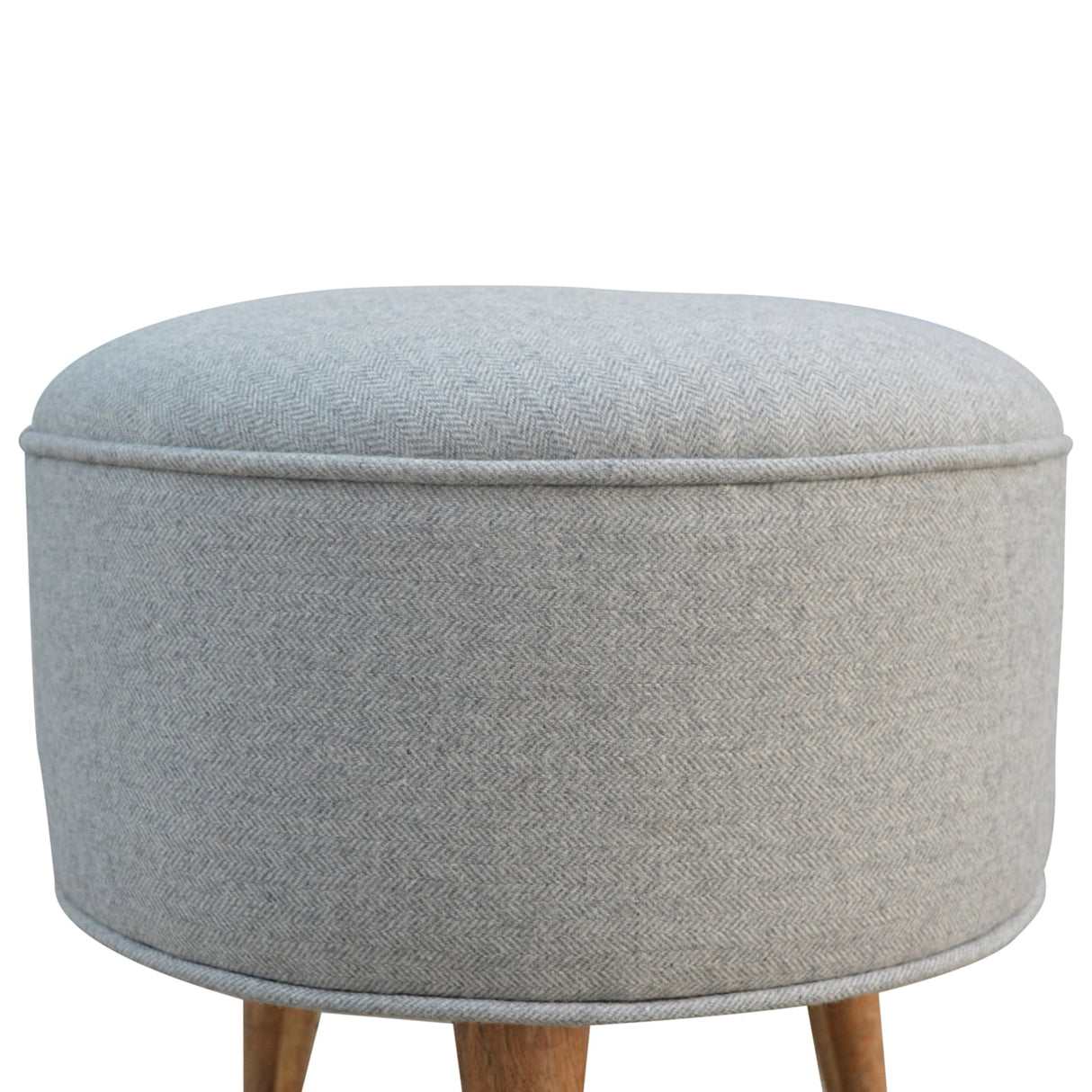 Round Grey Tweed Footstool NOVEX FURNITURES