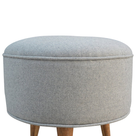 Round Grey Tweed Footstool NOVEX FURNITURES