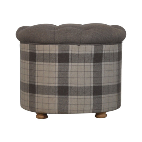 Deep Button Round Checked Footstool NOVEX FURNITURES