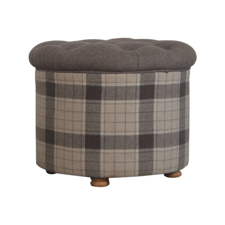 Deep Button Round Checked Footstool NOVEX FURNITURES