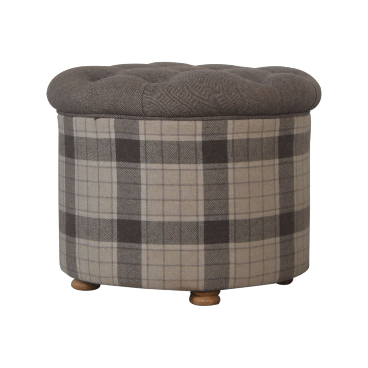 Deep Button Round Checked Footstool NOVEX FURNITURES