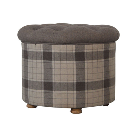 Deep Button Round Checked Footstool NOVEX FURNITURES