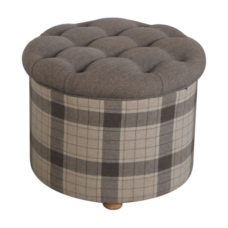 Deep Button Round Checked Footstool NOVEX FURNITURES