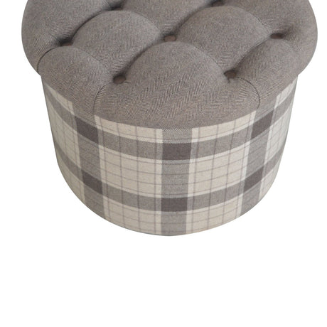 Deep Button Round Checked Footstool NOVEX FURNITURES