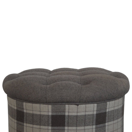 Deep Button Round Checked Footstool NOVEX FURNITURES
