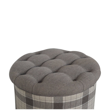 Deep Button Round Checked Footstool NOVEX FURNITURES