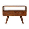 Mini Chestnut Curved Media Unit with 2 Drawers NOVEX FURNITURES
