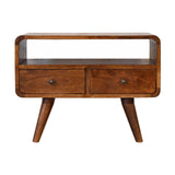 Mini Chestnut Curved Media Unit with 2 Drawers NOVEX FURNITURES