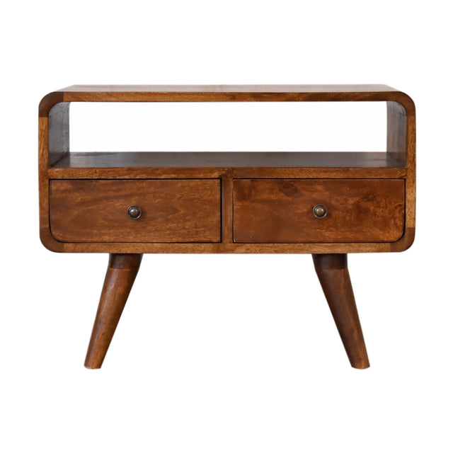 Mini Chestnut Curved Media Unit with 2 Drawers NOVEX FURNITURES
