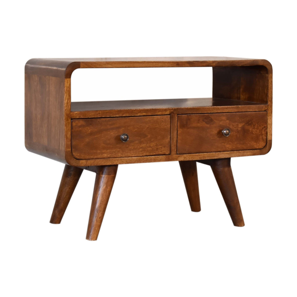 Mini Chestnut Curved Media Unit with 2 Drawers NOVEX FURNITURES