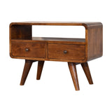 Mini Chestnut Curved Media Unit with 2 Drawers NOVEX FURNITURES