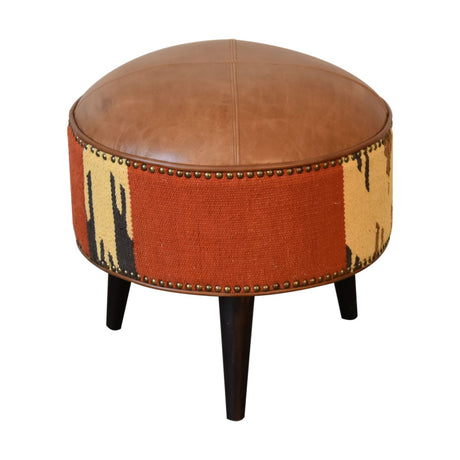 Durrie & Leather Mixed Footstool NOVEX FURNITURE