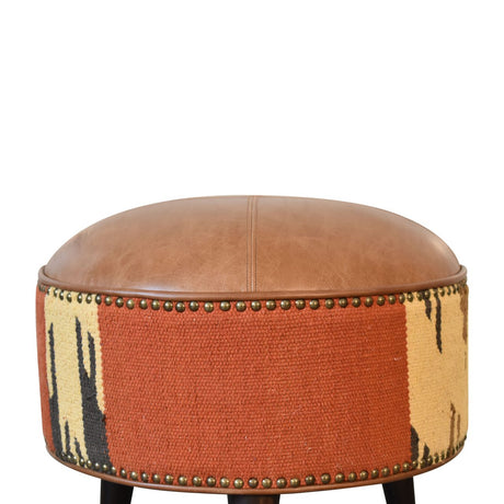 Durrie & Leather Mixed Footstool NOVEX FURNITURE