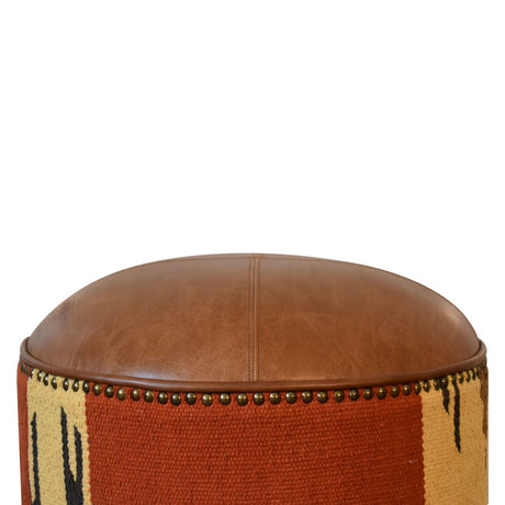 Durrie & Leather Mixed Footstool NOVEX FURNITURE