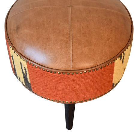 Durrie & Leather Mixed Footstool NOVEX FURNITURE