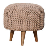 Keeva Beige Round Footstool NOVEX FURNITURES
