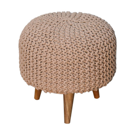 Keeva Beige Round Footstool NOVEX FURNITURES