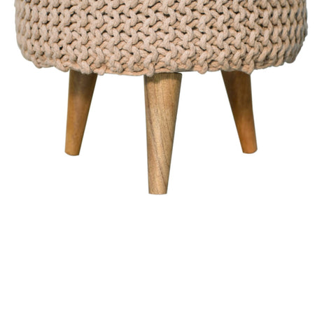 Keeva Beige Round Footstool NOVEX FURNITURES