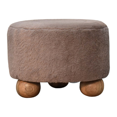 Mocha Faux Fur Round Ball Footstool NOVEX FURNITURES