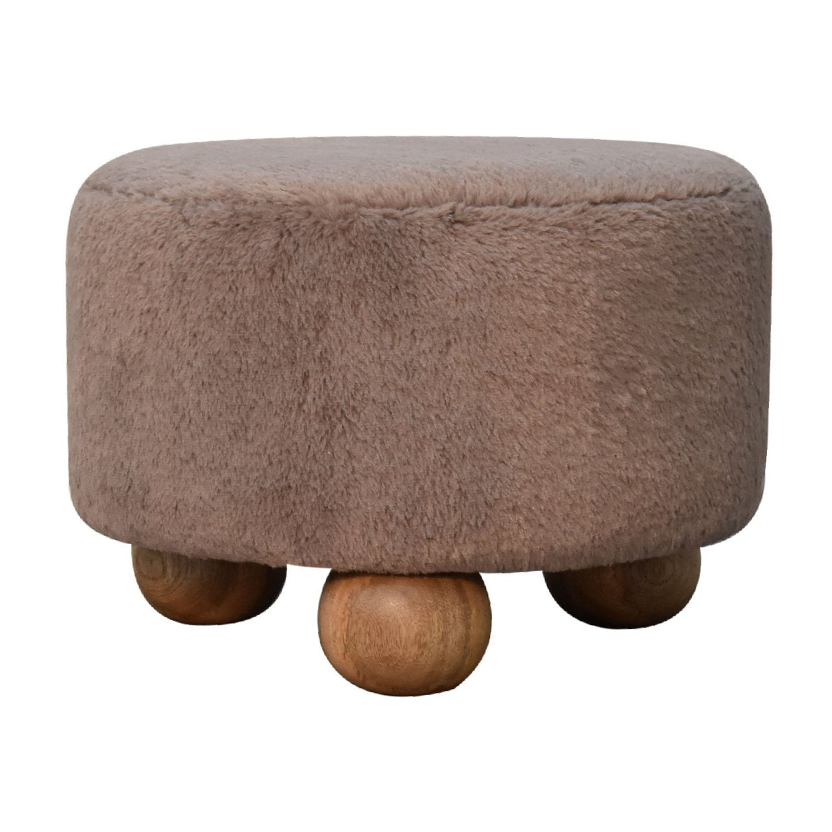 Mocha Faux Fur Round Ball Footstool NOVEX FURNITURES