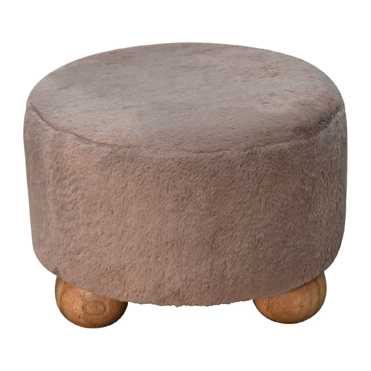 Mocha Faux Fur Round Ball Footstool NOVEX FURNITURES