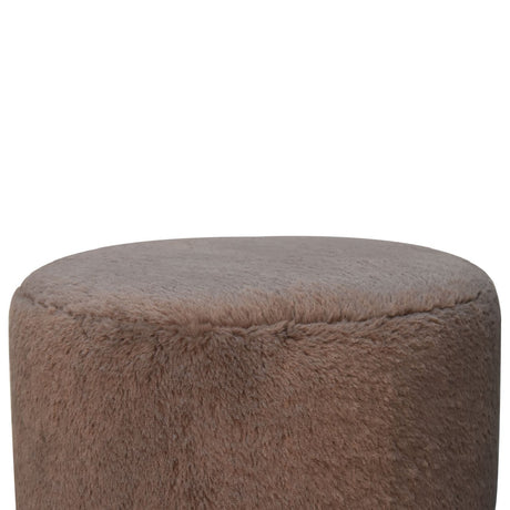 Mocha Faux Fur Round Ball Footstool NOVEX FURNITURES
