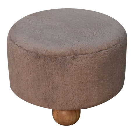 Mocha Faux Fur Round Ball Footstool NOVEX FURNITURES