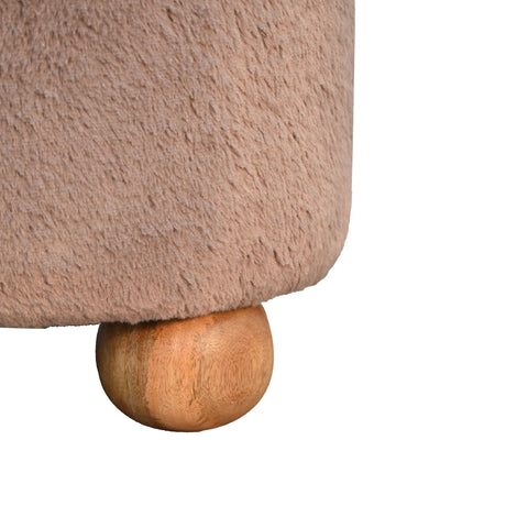 Mocha Faux Fur Round Ball Footstool NOVEX FURNITURES