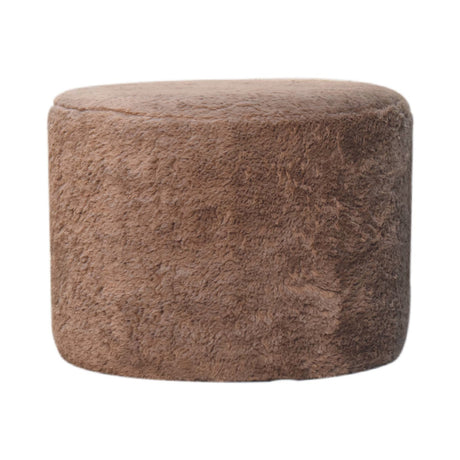 Mocha Faux Fur Round Footstool NOVEX FURNITURES