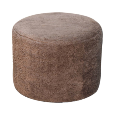 Mocha Faux Fur Round Footstool NOVEX FURNITURES