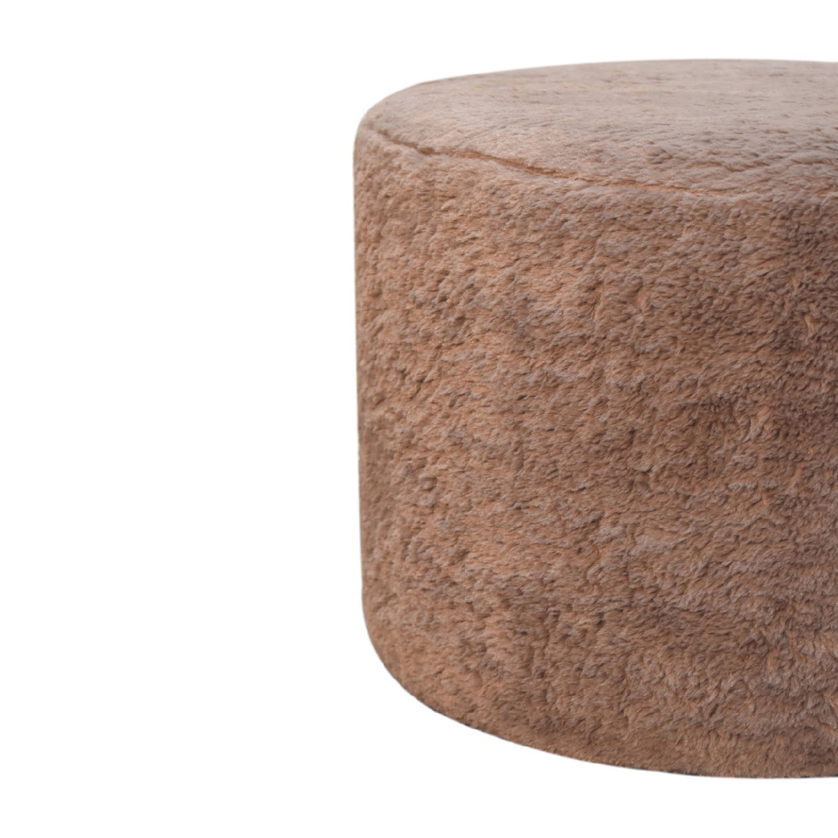 Mocha Faux Fur Round Footstool NOVEX FURNITURES