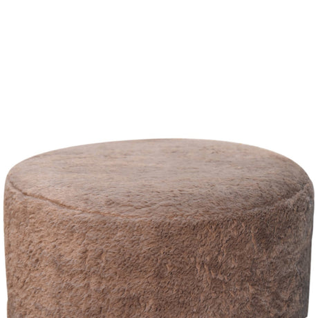 Mocha Faux Fur Round Footstool NOVEX FURNITURES
