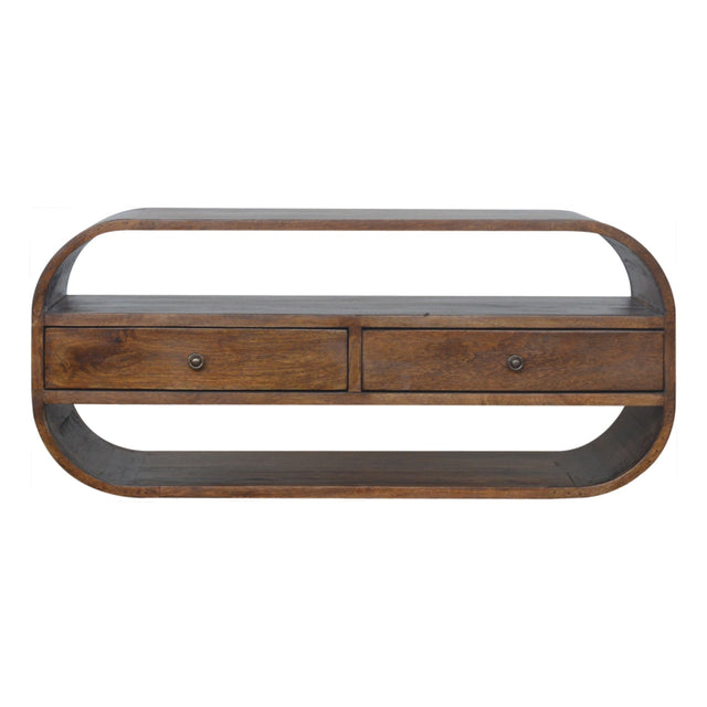Chestnut Curved Edge Media Unit with 2 Drawers NOVEX FURNITURES