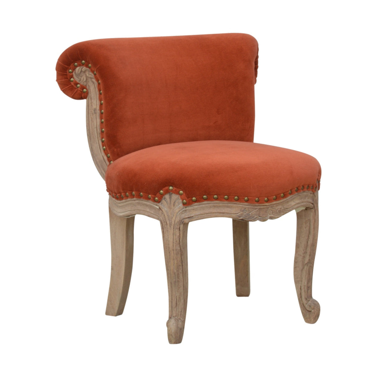 Brick Red Velvet Studded Chair NOVEX FURNITURES